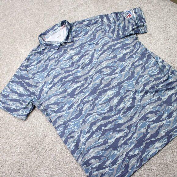 Puma Volition Polo Shirt Mens XL Blue Camo Short Sleeve Golf Stretch Pullover - Picture 9 of 15